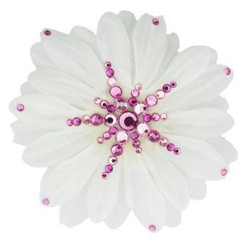 Michelle Roy - Medium Daisy Clip - White w/Pink Swarovski Crystal Accents