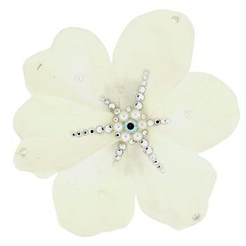 Michelle Roy - Large Magnolia Clip - White Cream w/White Swarovski Crystals & Pearl Center