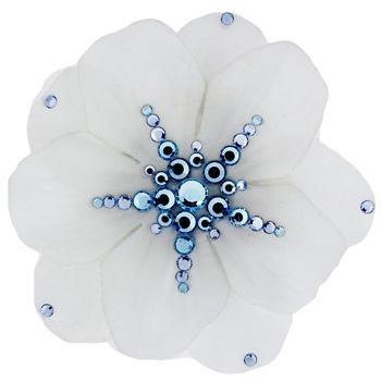 Michelle Roy - Medium Pansy - White w/Light Blue Swarovski Center