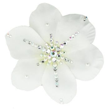 Michelle Roy - Large Magnolia Clip - White w/ Swarovski Crystal & Pearl Center (1)