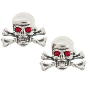 Michael Thornton - Sterling Silver Cuff Links - Skull & Crossbones w/Red Crystal Eyes