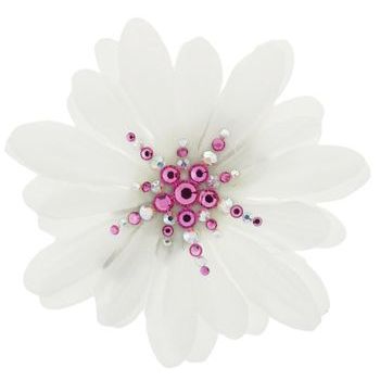 Michelle Roy - Medium Daisy Clip - White w/Pink & White AB Swarovski Crystal Accents