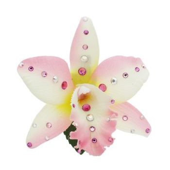 Michelle Roy - Medium Silk Orchid Clip - Pink/White w/Swarovski Crystal Accents