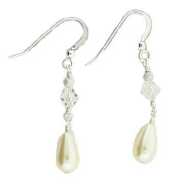 Michele Busch - Earrings - Set of Pearl Teardrops w/Clear Swarovski Crystal Beads