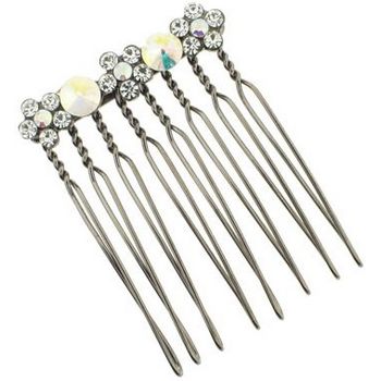 Karen Marie - Gem & Crystal Flower Petite Comb - White Diamond (1)