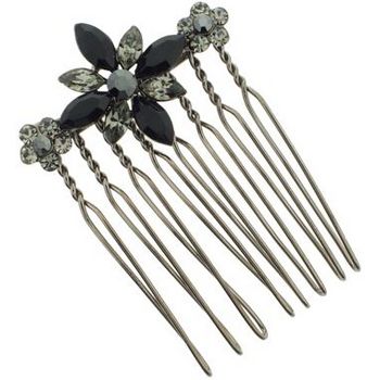 Karen Marie - Marquise Crystal Flower Comb - Onyx (1)