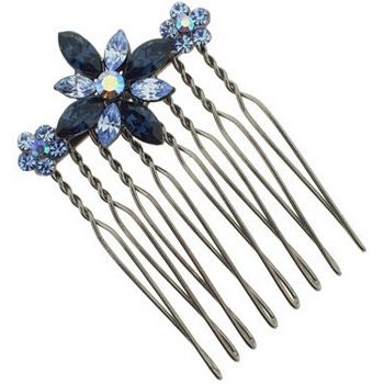 Karen Marie - Marquise Crystal Flower Comb - Sapphire (1)