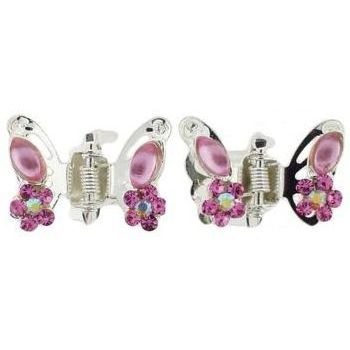 Karen Marie - Tiny Crystal Butterfly Claw - Rose (Set of 2)