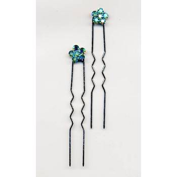 HB HairJewels - Mini Pin - Light Turquoise On Black Metal French Pin (Set of 2