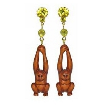 Tarina Tarantino - CocoBanana - Hand Carved Swarovski Orangutan Earrings