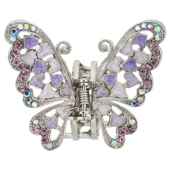 Karen Marie - Crystal & Enamel Hearts Butterfly Claw - Amethyst (1)
