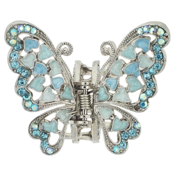 Karen Marie - Crystal & Enamel Hearts Butterfly Claw - Blue (1)