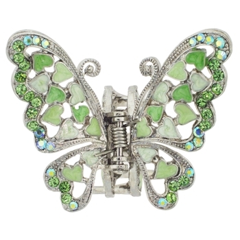 Karen Marie - Crystal & Enamel Hearts Butterfly Claw - Green (1)