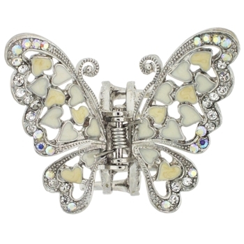 Karen Marie - Crystal & Enamel Hearts Butterfly Claw - Ivory White (1)
