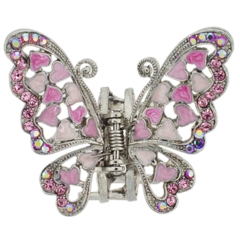 Karen Marie - Crystal & Enamel Hearts Butterfly Claw - Pink (1)