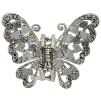 Karen Marie - Crystal & Enamel Hearts Butterfly Claw - Smoke (1)