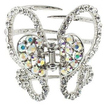 Medusa's Heirlooms - Open Wing Crystal Jaw - Silver Butterfly Design w/ White & White AB (1)