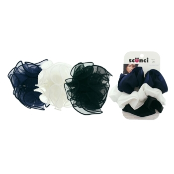 Scunci - Fancy Updo Set - Organza Swirl Bow Jaw Clip & Double Georgette Satin Edge Scrunchies (Set of 6)