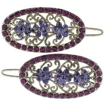 Karen Marie - Crystal Oval Flower Portrait Clip - Amethyst (Set of 2)