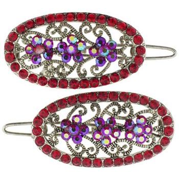 Karen Marie - Crystal Oval Flower Portrait Clip - Ruby (Set of 2)