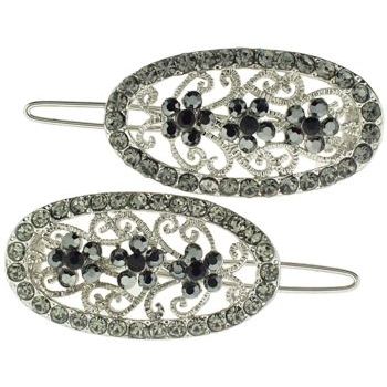 Karen Marie - Crystal Oval Flower Portrait Clip - Smoke (Set of 2)