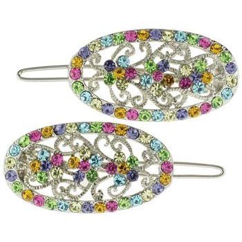 Karen Marie - Crystal Oval Flower Portrait Clip - Rainbow (Set of 2)