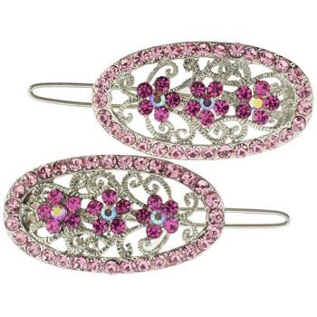 Karen Marie - Crystal Oval Flower Portrait Clip - Rose (Set of 2)