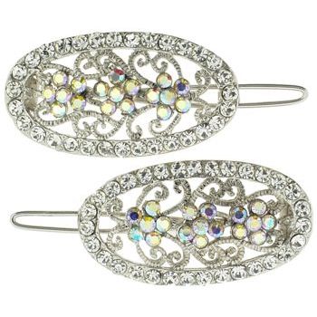 Karen Marie - Crystal Oval Flower Portrait Clip - White (Set of 2)