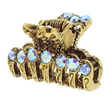Karen Marie - Mini Filigree Claw Clip - Blue AB/Gold (1)