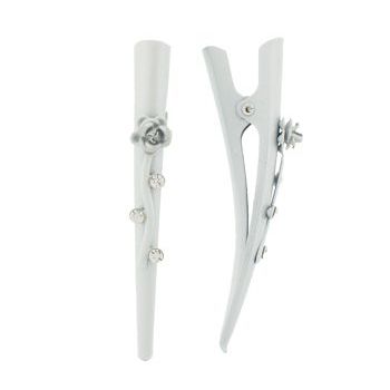 Karen Marie - Small Pastel Rose Condor Clip - Silver (set of 2)