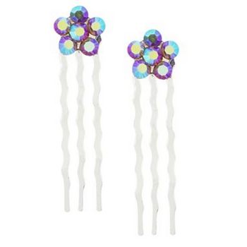 Karen Marie - Petite Crystal Flower Comb - Amethyst AB w/Silver Comb (Set of 2)