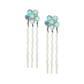 Karen Marie - Petite Crystal Flower Comb - Aqua AB w/Silver Comb (Set of 2)