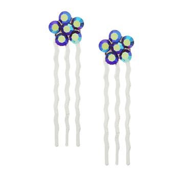 Karen Marie - Petite Crystal Flower Comb - Ruby AB w/Silver Comb (Set of 2)