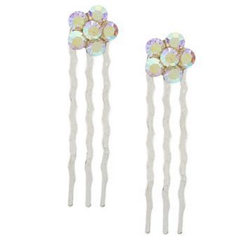 Karen Marie - Petite Crystal Flower Comb - White AB w/Silver Comb (Set of 2)
