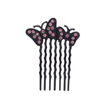 Karen Marie - Crystal Double Butterfly Petite Comb - Pink/Black (1)