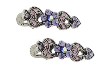 Karen Marie - Small Hearts & Flower Clips - Amethyst (set of 2)