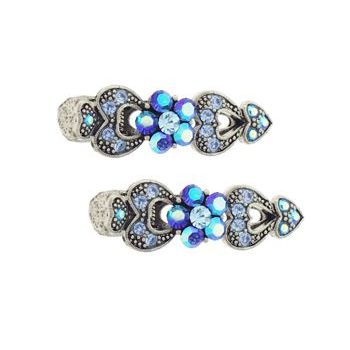 Karen Marie - Small Hearts & Flower Clips - Sapphire (set of 2)