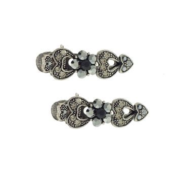 Karen Marie - Small Hearts & Flower Clips - Smoke (set of 2)