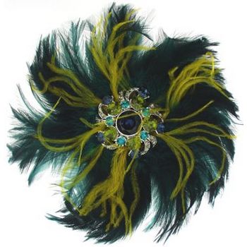 Gerard Yosca - Blue & Green Maribou Feathers W/Stone Brooch Pin (1)