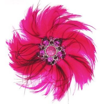 Gerard Yosca - Fuschsia Maribou Feathers W/ Stone Brooch Pin (1)