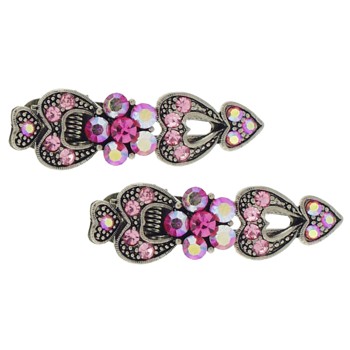 Karen Marie - Small Hearts & Flower Clips - Pink (set of 2)