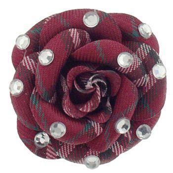 HB HairJewels - Lucy Collection - Burberry Inspired Rhinestone Flower Brooch Pin - Burgundy
