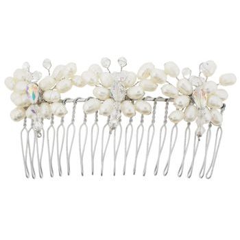 Nakamol Design - Crystal & Pearl Butterfly Comb - Silver/White Pearl