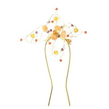 Colette Malouf - Flower Hair Pin - Semi-Precious Stones - Pumpkin (1)