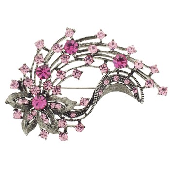 Karen Marie - Vintage Flower w/Streamers Brooch - Pink (1)