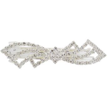 Karen Marie - Rhinestone Ribbon Barrette W/ Diamond Shaped Center