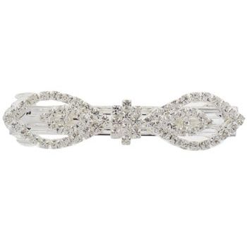 Karen Marie - Rhinestone Bow Barrette W/ Diamond Shaped Center