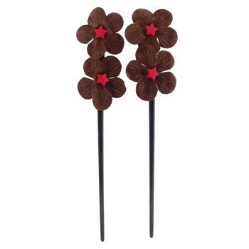 HB HairJewels - Suede Inspired Pansies Hairsticks - Espresso (2)