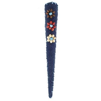 HB HairJewels - Denim Covered Clip - Dark Blue w/Flower Beads (1)