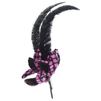 Angelica Accessories - Pink Plaid Chenille Flower Burst w/Ostrich Feathers - Pin (1)